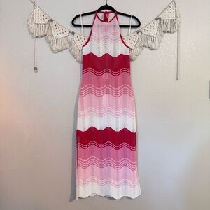 MILLY Cabana Gradient Wave Midi Dress in Pink Multi NWT